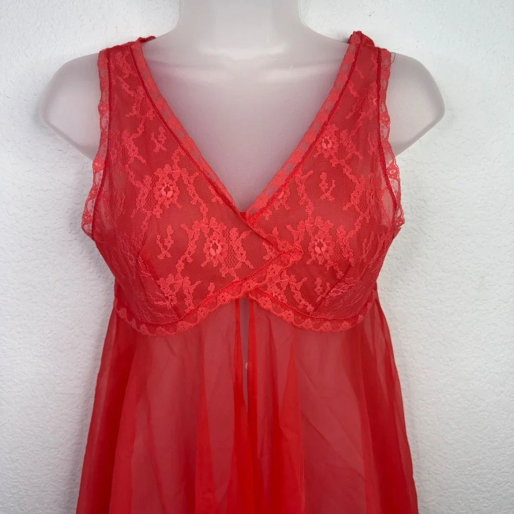 Blanche by Erika McGowan Babydoll Chemise Nightie Womens P Red Lace VTG Romantic